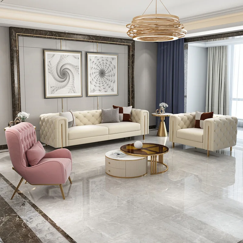 modern couch sectional Living room Upholstered Sofas Set 3 Seater white Customized Microfiber Fabric chesterfield Sofa furniture