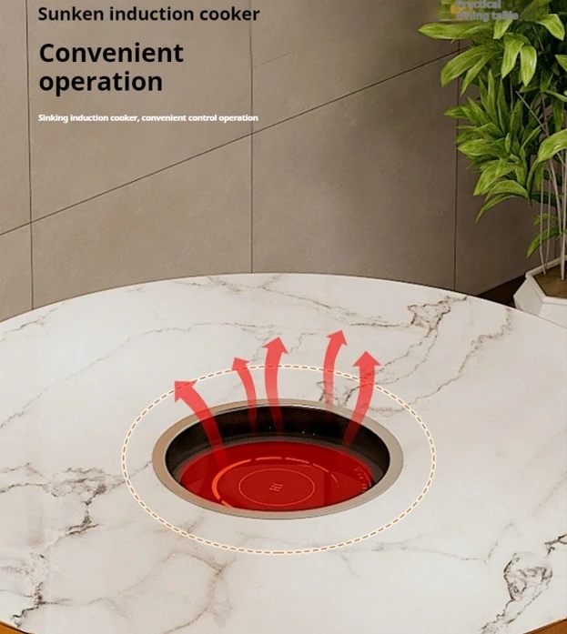 Solid wood rock plate hot pot table commercial barbecue restaurant restaurant Marble table and chair combination card seat