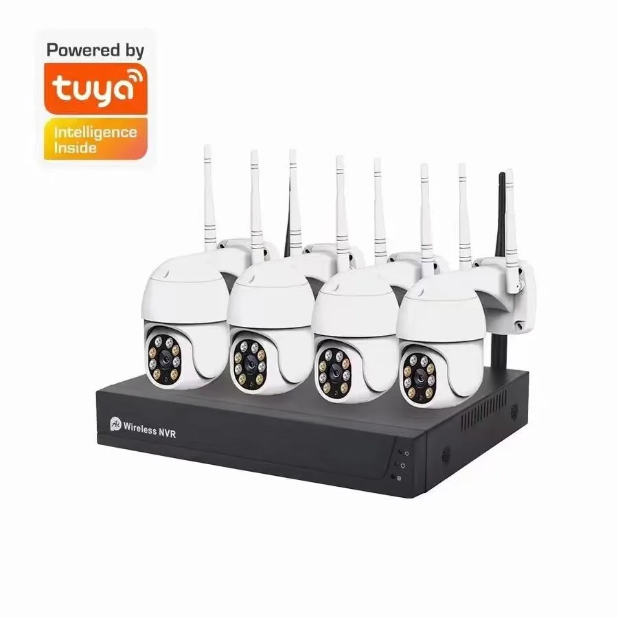 Tuya WIFI 4CH 3MP 1080p PTZ Security ip camera smart full color with audio Wireless NVR Kit P2p Video outdoor CCTV Camera System