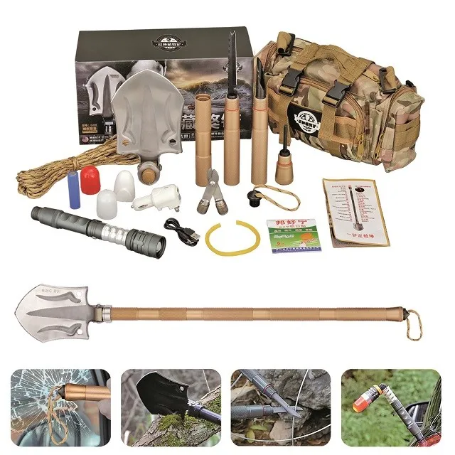 
stainless steel aluminum multifunctional retractable rescue shovel 