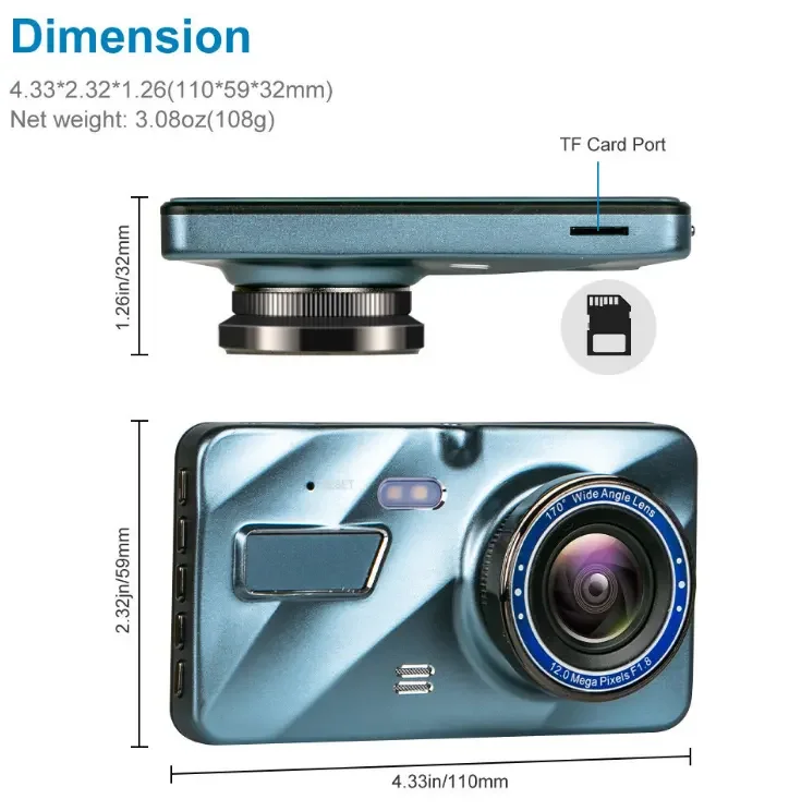 Auto Dual DashCam 4 inch LCD FHD 1080p Camara Dual Lens Front and Rear Camera DVR Video Recorder car camera dash cam