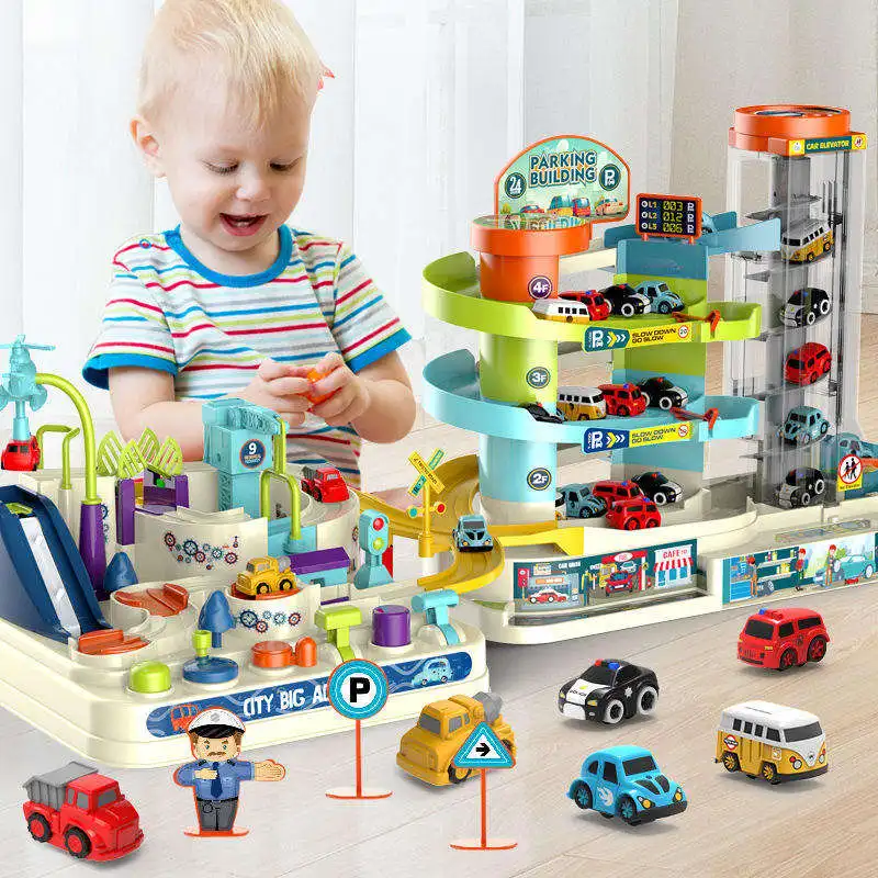 2024 High Quality Juguetes Kids Gift Plastic 2 In 1 Packing Lot Building Adventure Game With Music And Light