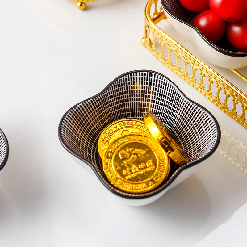 Food Storage 3Pcs Ceramic Bowls Serving Snack Tray Dish Plate Dessert Set With New Metal Handles Design