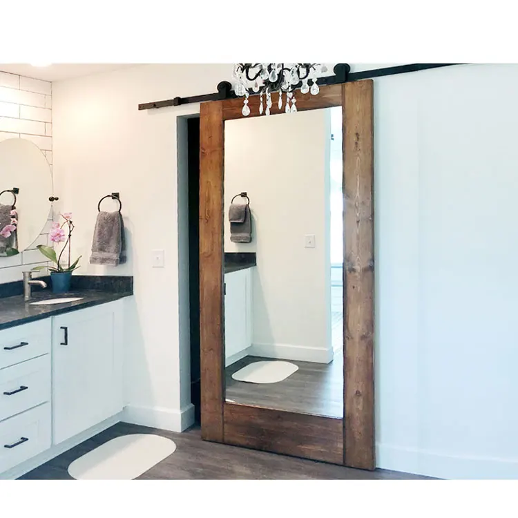 Single slider frameless rustic barn door frosted glass wood  sliding barn door bedroom furniture