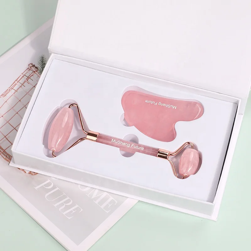 Mushang Natural Jade Face Roller Guasha Massage Tool Facial Massager Custom Logo Jade Roller and Gua Sha Stone Set