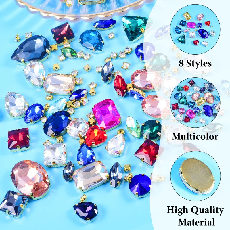 Mixed Size Shaped Rhinestones Flat Back Glass Crystal Drop Ab Diamond for Crafts Clothes Garment Sew on Rhinestone with Claw