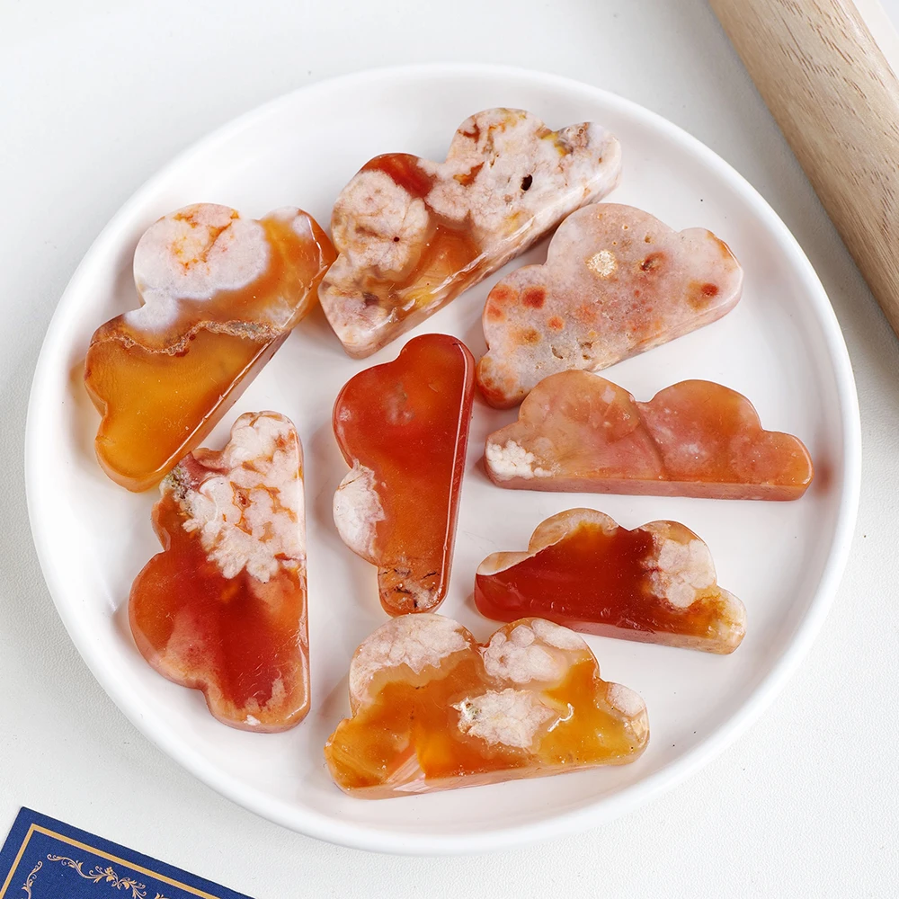 Factory best-selling natural crystal red agate carving pieces, red agate cloud furniture decoration ornaments