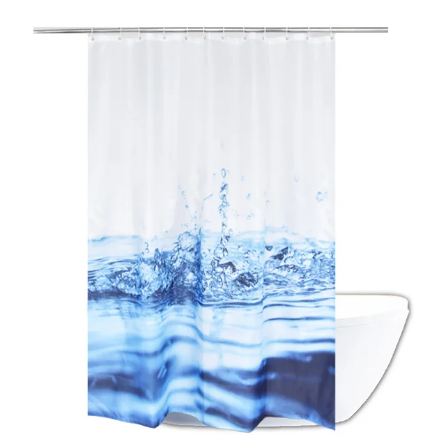 Popular Photo Printed Waterdrop Pattern Waterproof Shower Curtain With Hooks