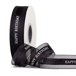Wholesale Stock Birthday Ribbon Printed Custom Logo Printed Wired Edge Christmas Satin Ribbon