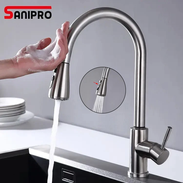 SANIPRO Induction Touchless Mixers Taps Touch Control Sink Tap 304 Stainless Steel Pull Down Smart Sensor Kitchen Faucets