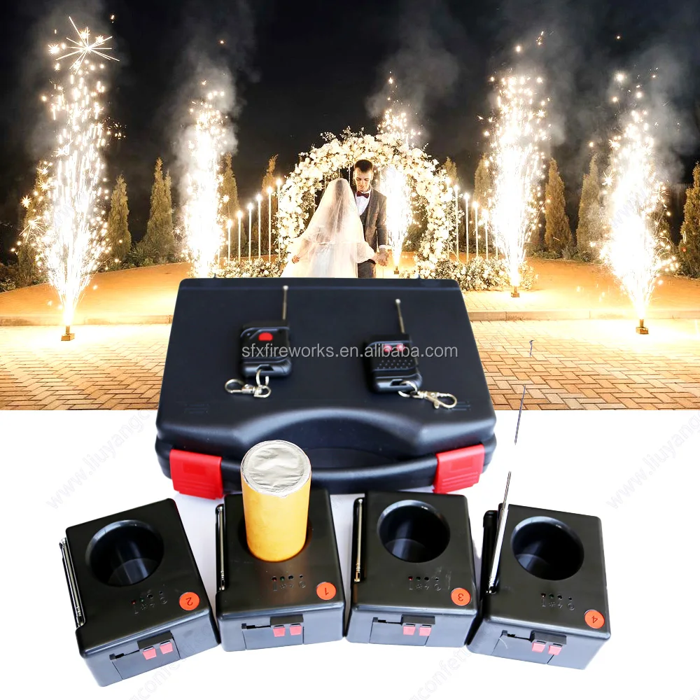 Wedding event FX 4 Cues cold pyro fountain stage indoor pyrotechnic wireless remote control rechargeable fireworks firing system