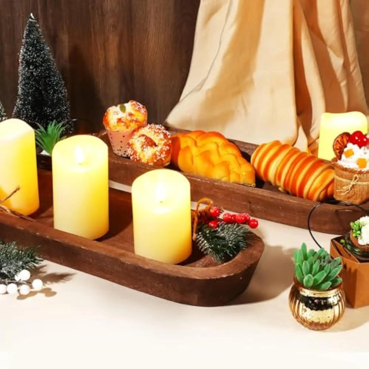 antique rustic living kitchen home decorative fruit bowl multi wick paulownia wooden dough candle key bowl long