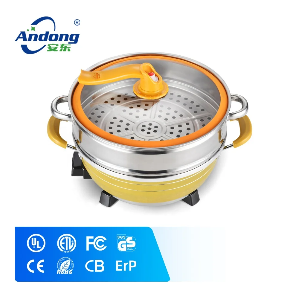Andong Multifunction Electric Hot Pot Stainless Steel Electric Stock Pot Steamer Portable Cookware Nonstick Electric Skillet