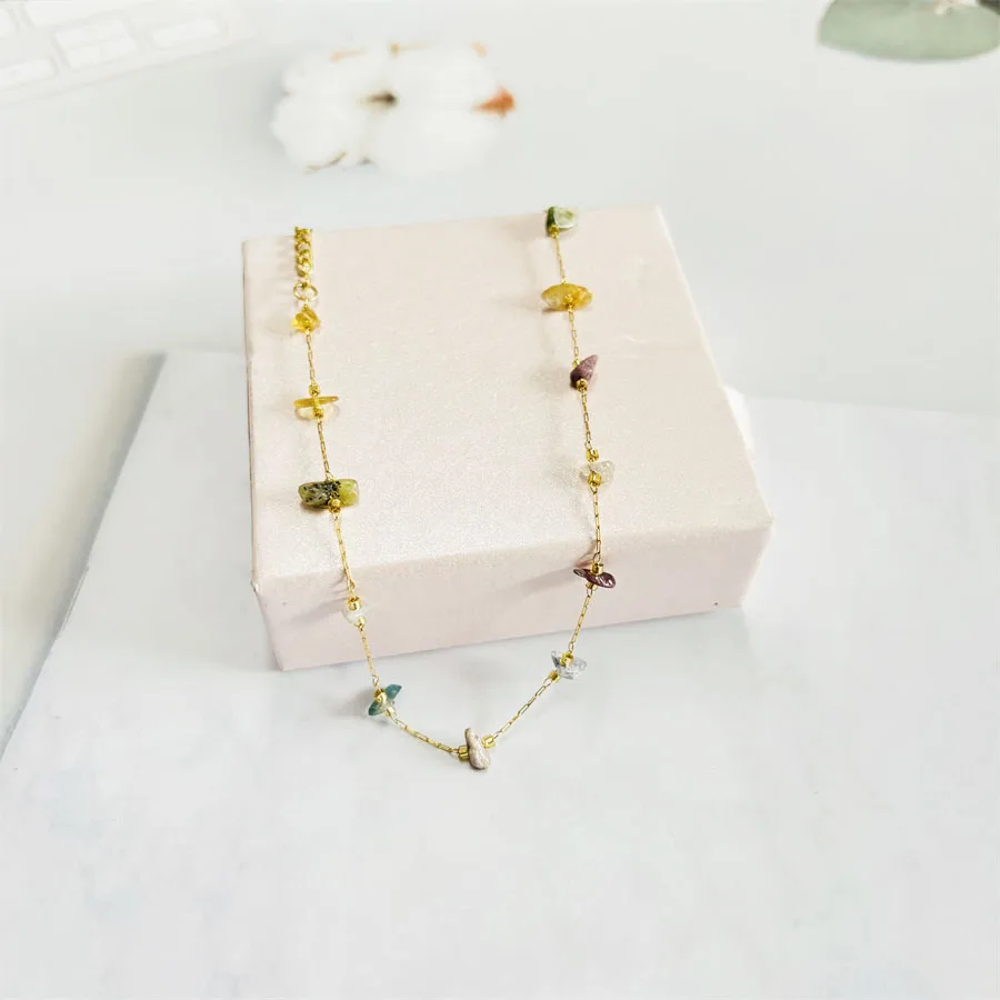 2024 summer women natural stones stainless steel gold plated 7 colors  necklaces