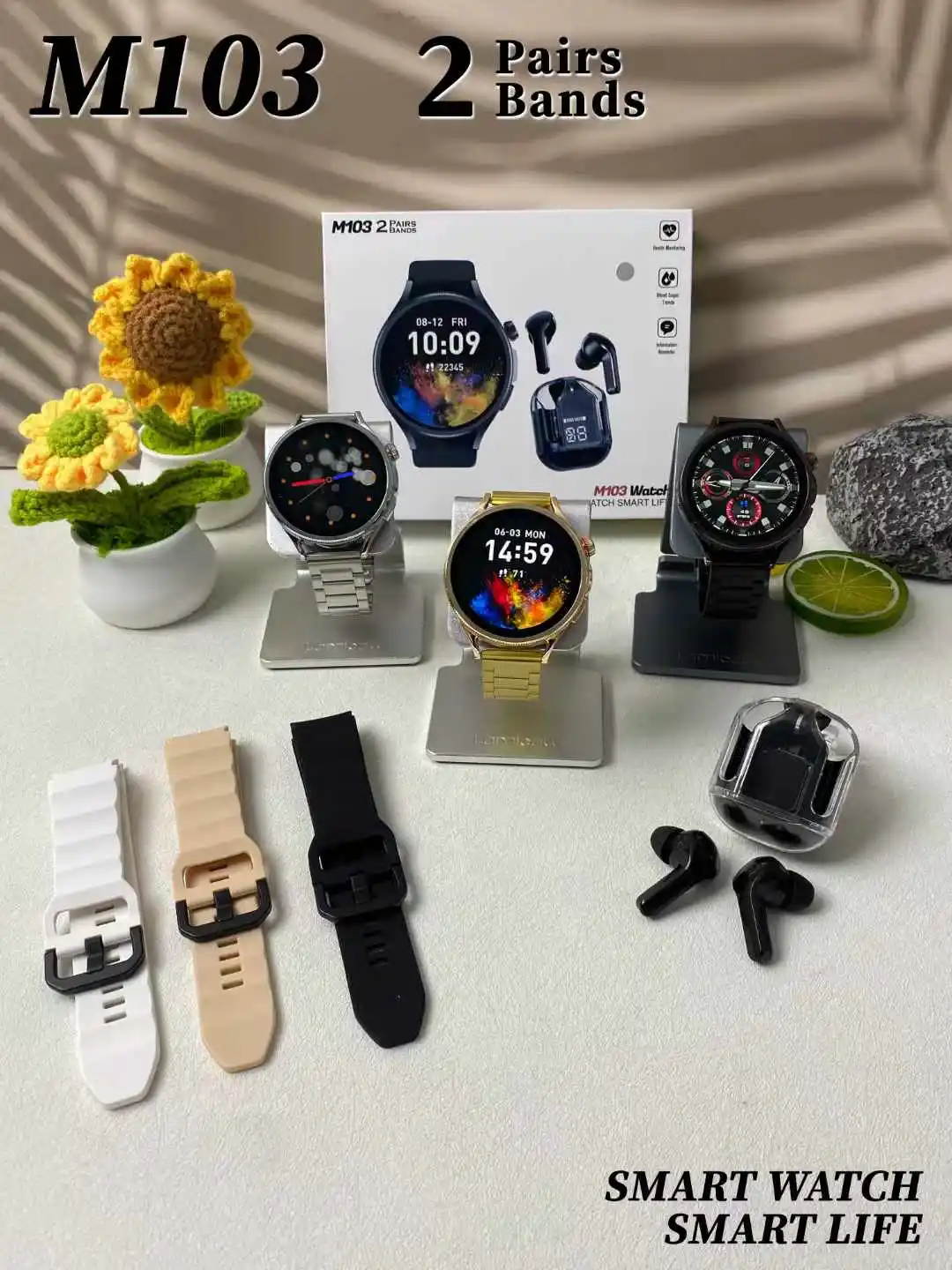 Sport Fashion Mens Luxury Gift Box VM103 Hot 2 in 1 Smart Watches and Earbuds BT Calling High Quality Sound Wearable Devices