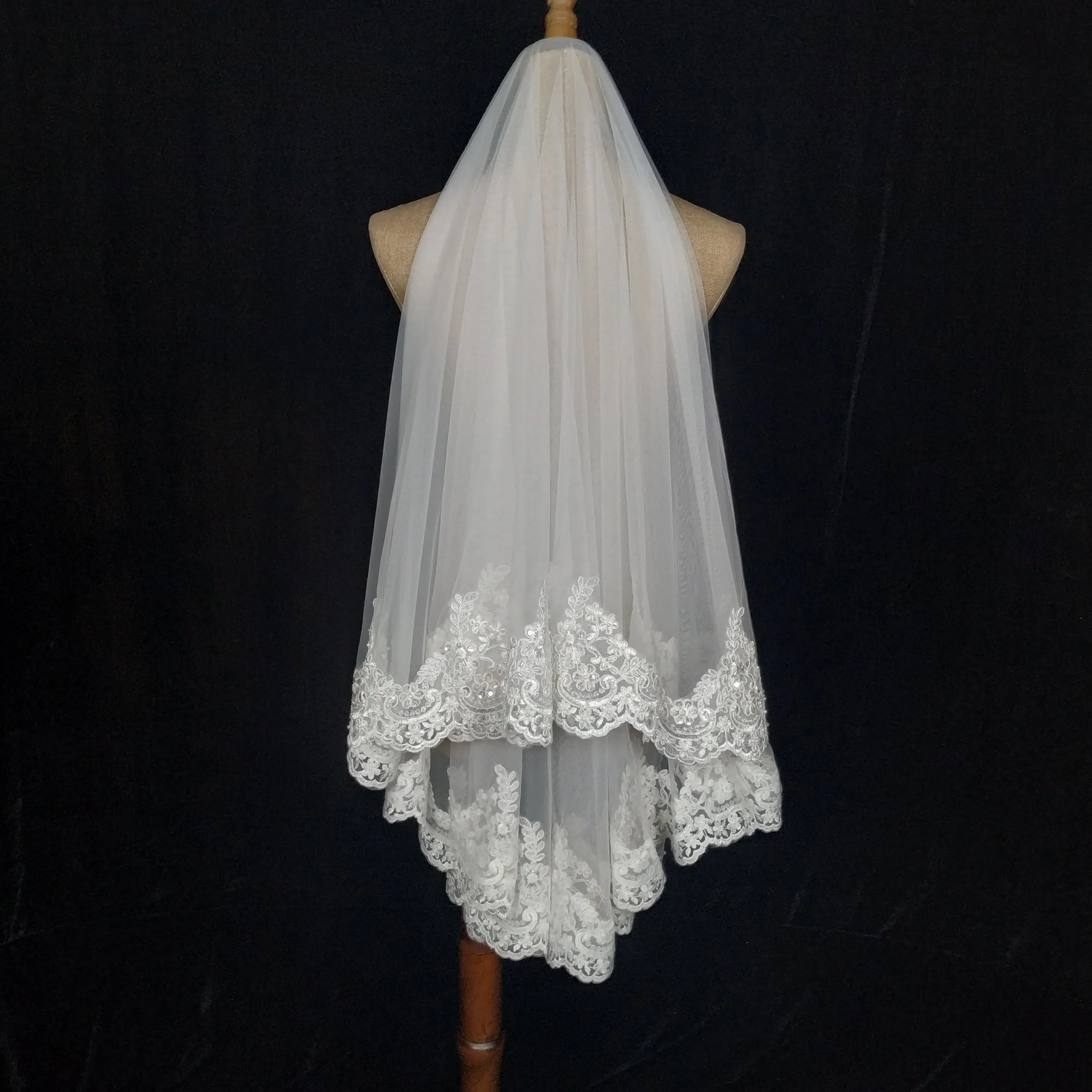 
150cm handmade beaded lace Natural style new creativeWhite Bridal Veil Soft Tulle Wedding Veil Beaded 