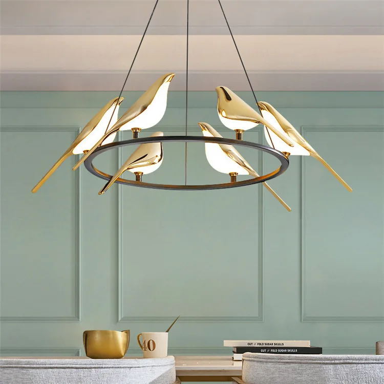 Factory direct sale Nordic chandelier living room lamp magpie bird luminous lamps creative bedroom dining table light floor lamp