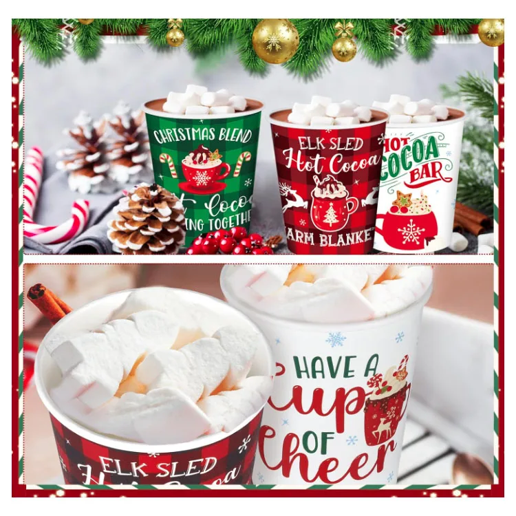 New Arrival Custom Unbreakable Environmental Dinnerware Set Disposable Paper Cups For Christmas Party