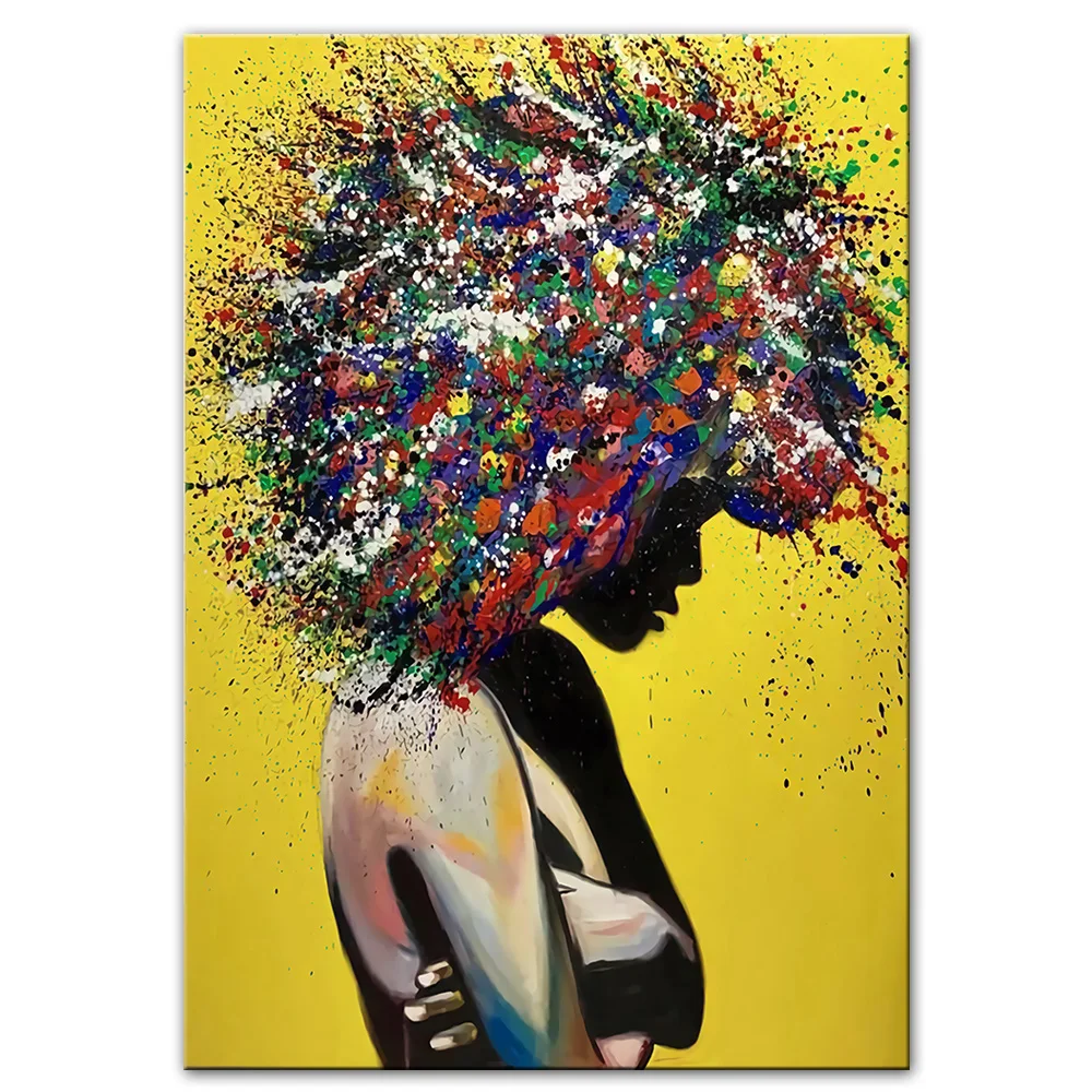 Hair Graffiti Abstract African Girl Wall Art Canvas Painting Poster And Prints POp Street Wall Art  Pictures For Home Decoration
