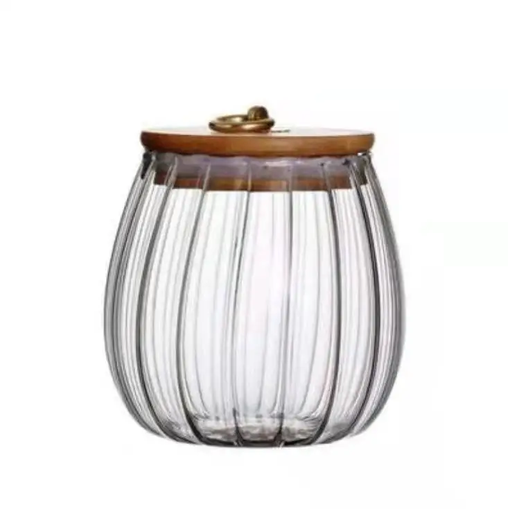 Kitchen Condiment Food Safe Candy Tea Cookies spice Glass Storage Jar with Bamboo Lid