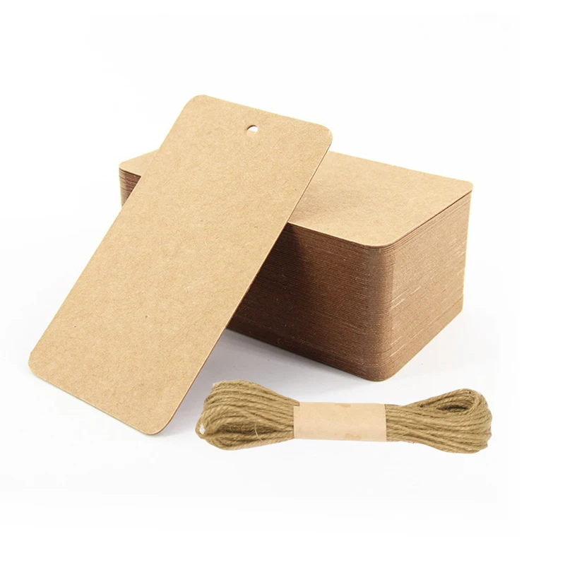 50pcs/Bag Blank Hang Tag Label Tag with Hemp Robe DIY Birthday Greeting Cards Kraft Paper Brown White Black Gift Card for Box