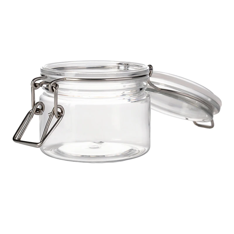 RTS 10pcs / lot 200ml Freshness Preservation PET Plastic Food Container Oil Soft Sweets Clip Top Storage Jar