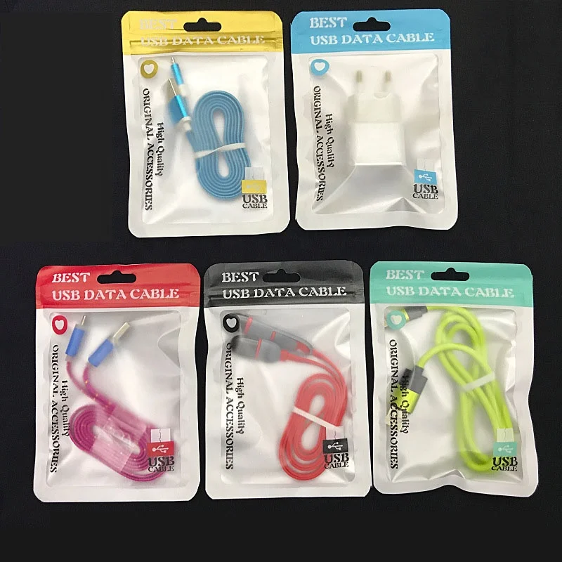 Digital product mobile phone usb data cable power hdmi cable ziplock packaging bag with butterfly hanging hole