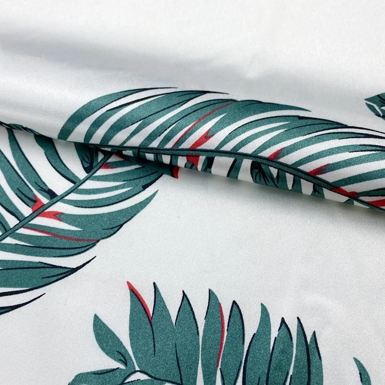 Printed leaves design stretch textile QUICK-DRY silk satin polyester fabric for wedding dress