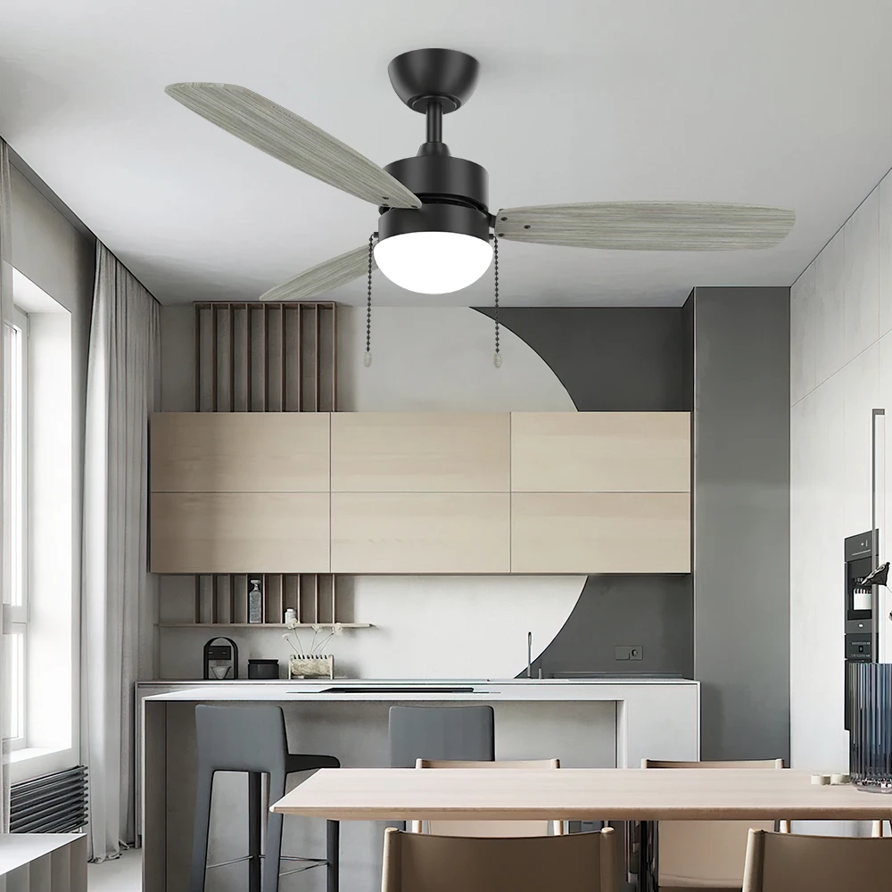 High Quality 44Inch Simple Modern Smart App Control Reversible Motor Black Ceiling Fan With Light