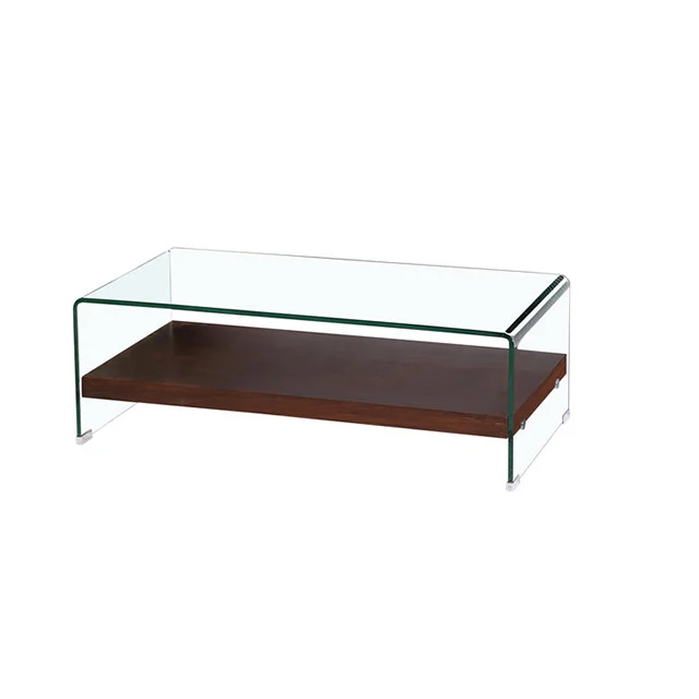 Wholesale Wood Shelf Coffee Table Clear Tempered Glass Center Table