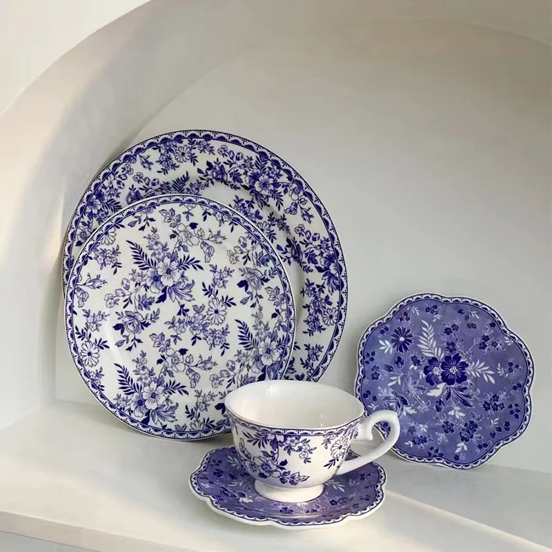 Blue and white series ceramic plate household deep plate cup plate pattern tableware