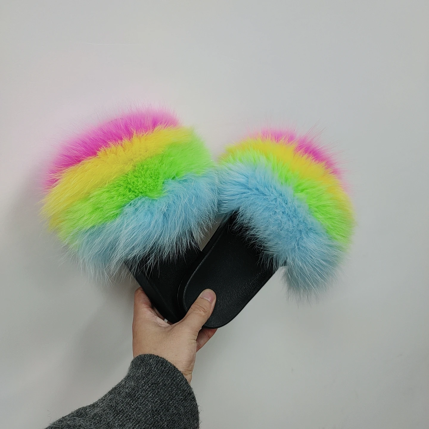 
Real Fox Fur Slippers Fur Slide Sandals Custom kids Fashion Fur Slides 