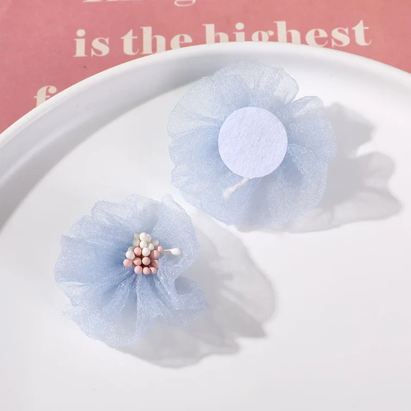 high quality organza little girl flower hair clip accessory  high quality crochet flower decorative for dress garment