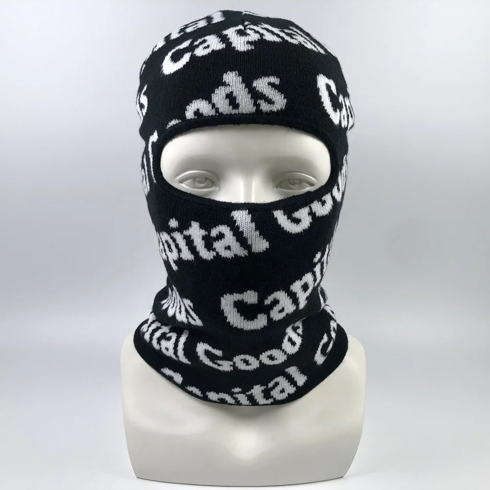 Free mock up full face all over repeated jacquard knitted balaclava beanie custom your own logo one hole oem designer ski masks