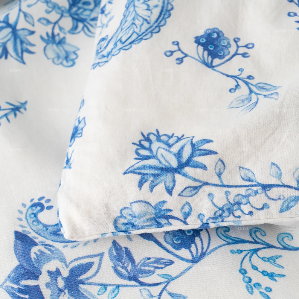 stonewashed Wild Flowers Printed Bedding Ultra Soft Linen Cotton Duvet Cover Pillowcase Set Zipper Button Closure All Season Use