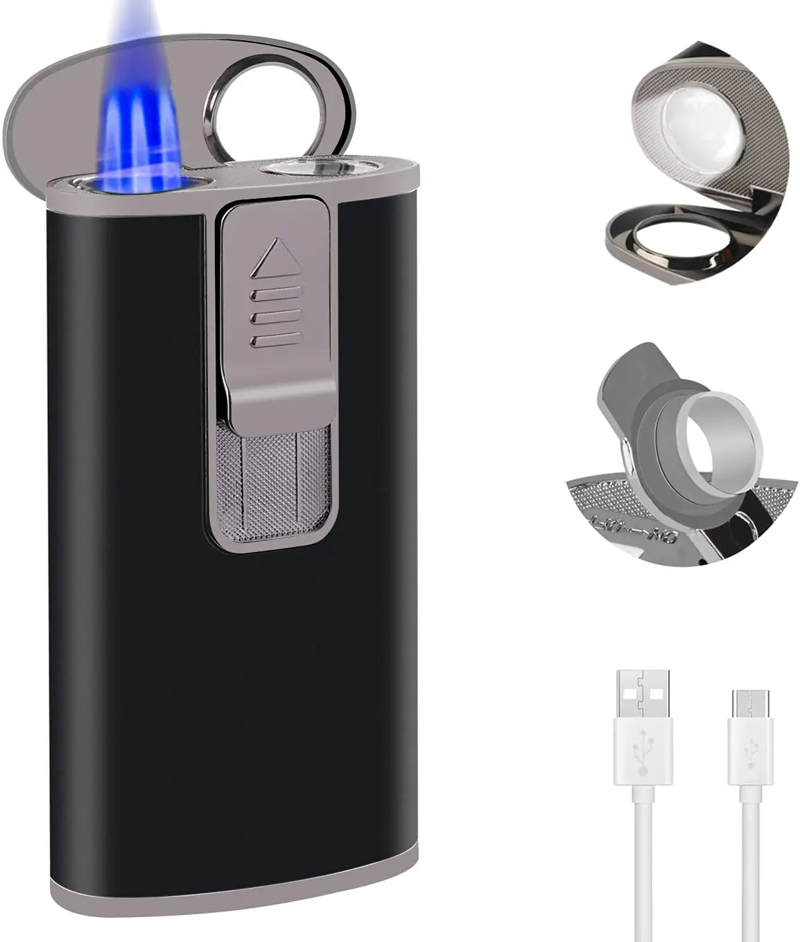 XiFei оптовая продажа USB перезаряжаемая Зажигалка для сигар с логотипом на заказ, заправляемая Бутановая Зажигалка с тройным пламенем