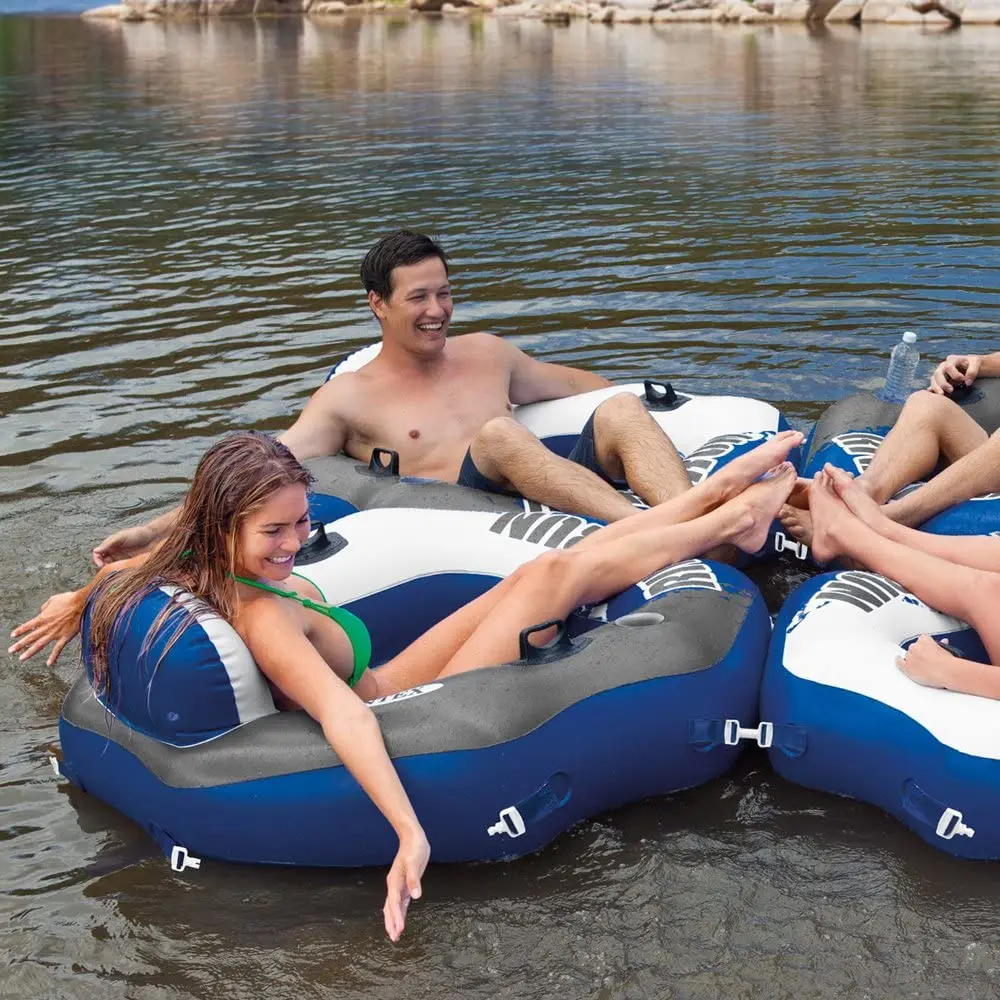 Intex 58854 River Run Connect Lounge Inflatable Floating Water Tube With Cup Holders