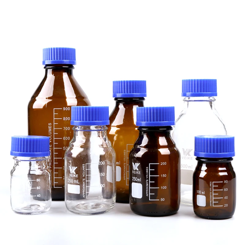 Wholesale Reagent Bottle Lab Chemical Glassware With Blue Screw Cover