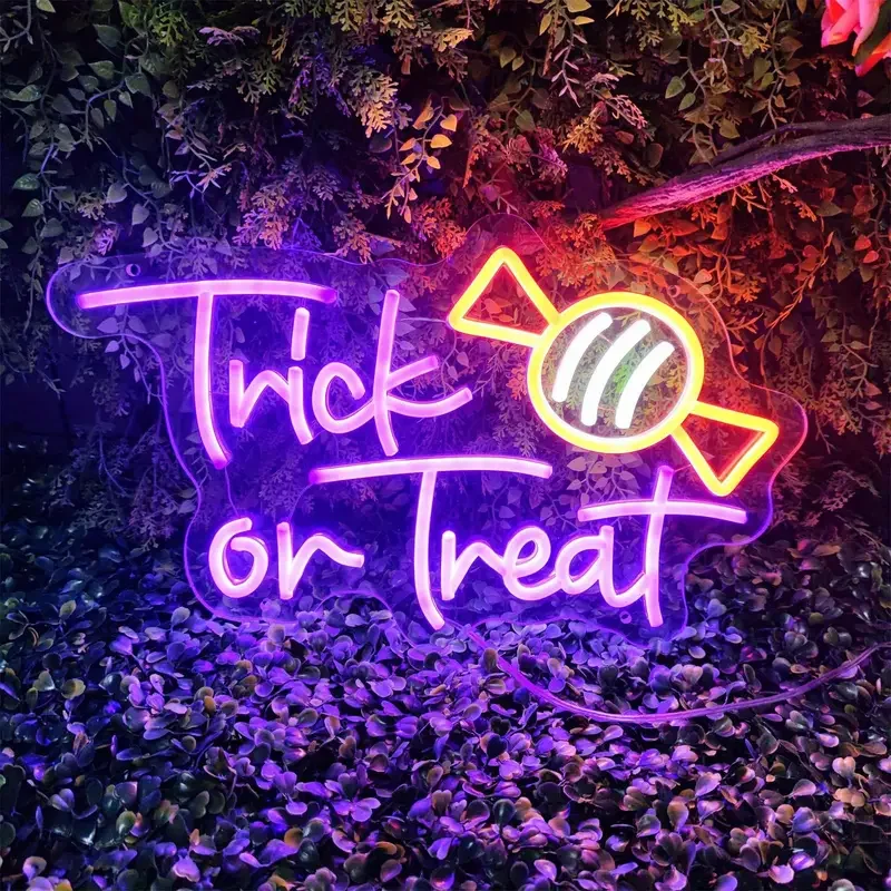 Adjustable LED Neon Lights Festive Halloween Decor Trick Treat Wall Art Home Bars Salons Cafes Porches Front Doors USB Powered