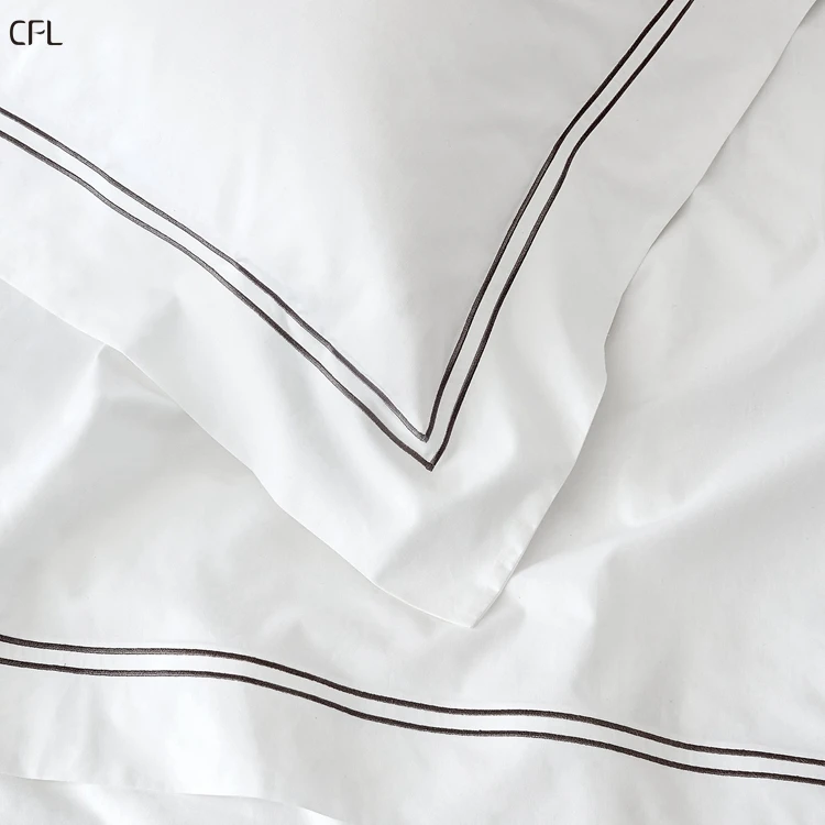 Custom white hotel bed linen sheets 100% embroidery bedding sets cotton bedsheet