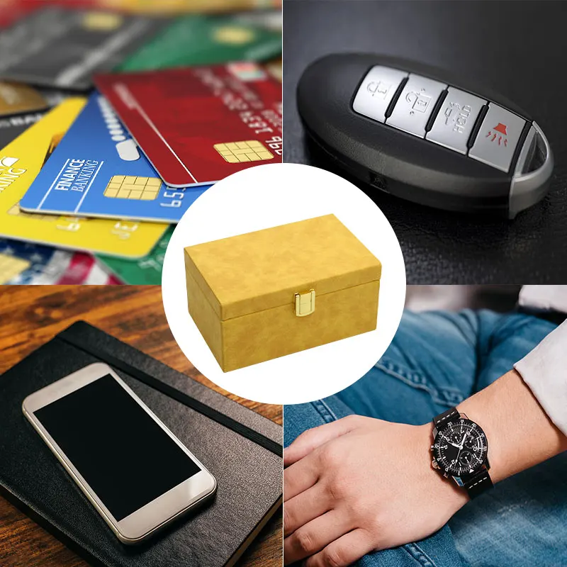 Car Keyless Faraday Cage Box with Colour PU Leather Shell Anti Theft Key Fob RFID Signal Blocker Security