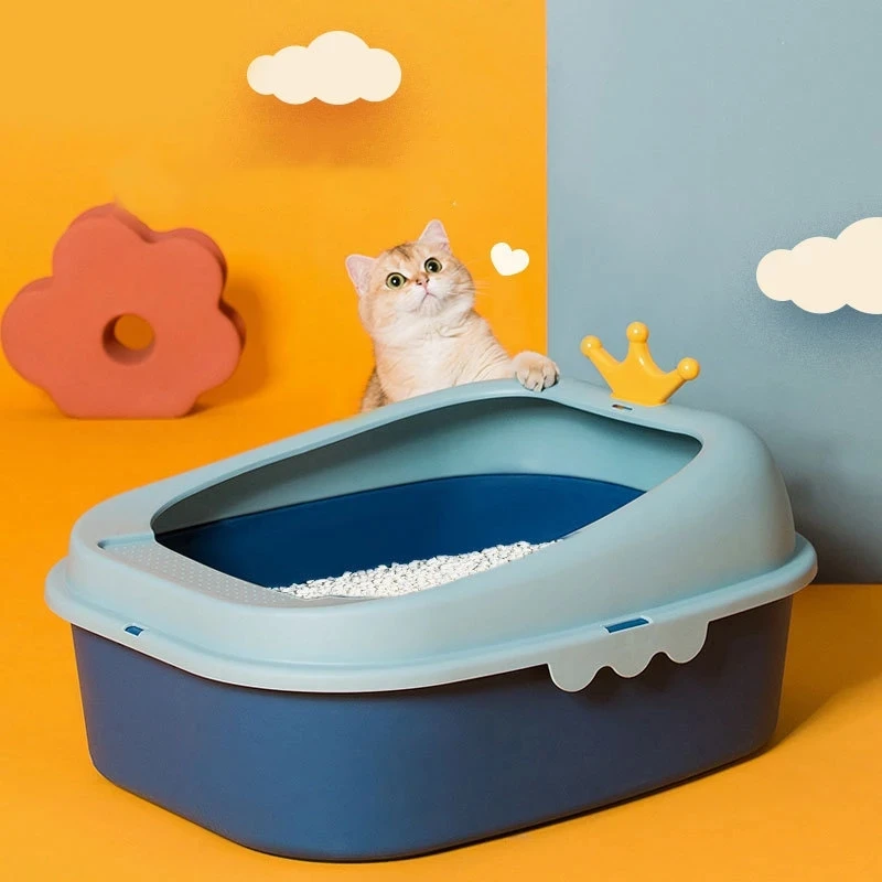 Cat Litter Box Design Semi-enclosed Sandbox Big Space Toilet Detachable Prevent Splash Tray Goods for Kittens Cat Bedpans