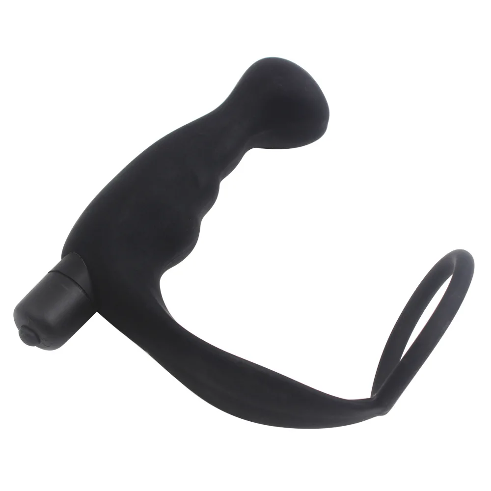 Silicone Anal Butt Plug Vibrator Prostate Massager with Penis Ring Adult Sex Toy for man Gay Masturbator with bullet vibrator
