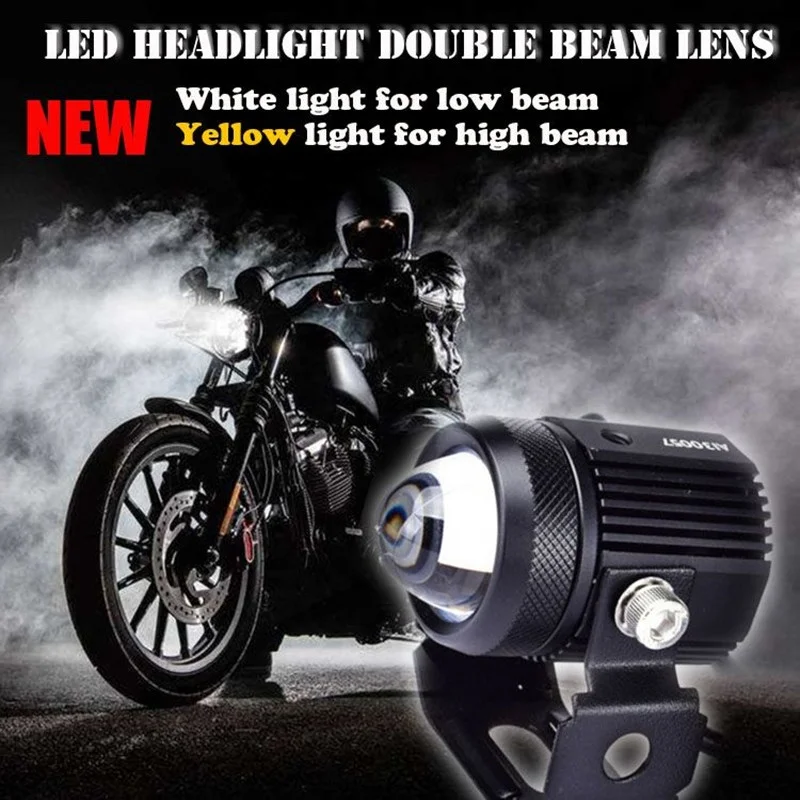 Светодиодная фара для мотоцикла двухцветный проектор Bi Lens Moto Bike мини-фара вождения противотуманная DRL аксессуары внедорожника