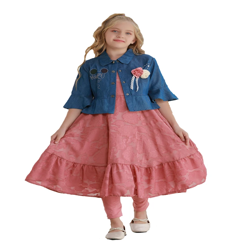 2022  2-12 years Easter Girls Net Cloth Sleeves Dresses Kids Clothing Baby Girl Dress For Children