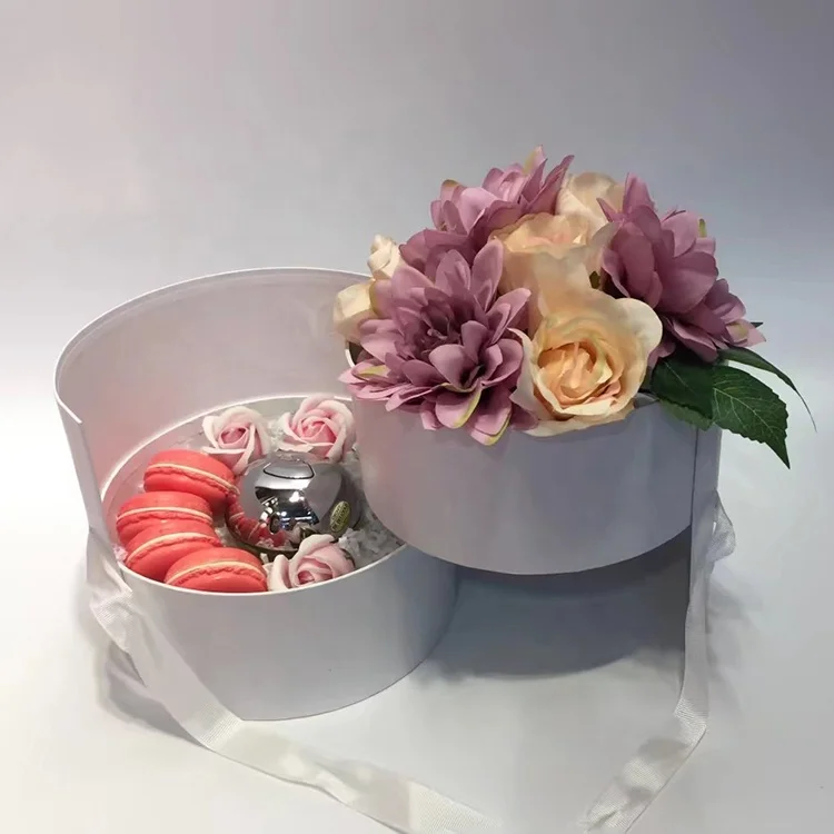 Chengruo Custom Emballage round double layer rotating transparent windowpackaging carton with ribbon for flower gift packaging