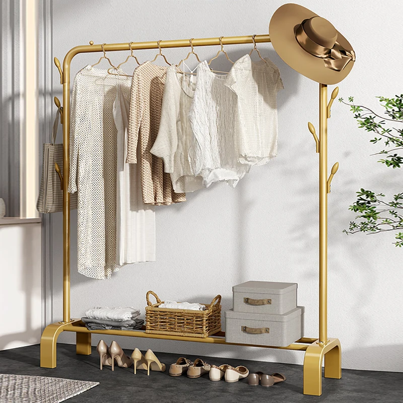 Simple Multifunctional Indoor Metal Clothes Rack for Bedroom Household Floor Stand for Shoes & Clothing