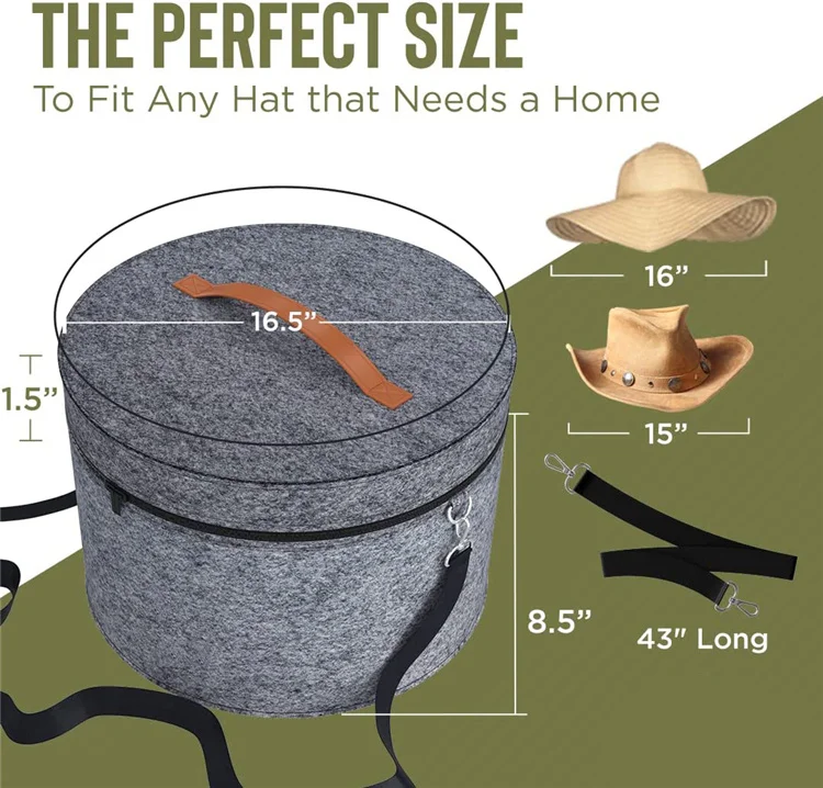 Large Round Felt Hat Box for Travel Foldable Cowboy Hat Case