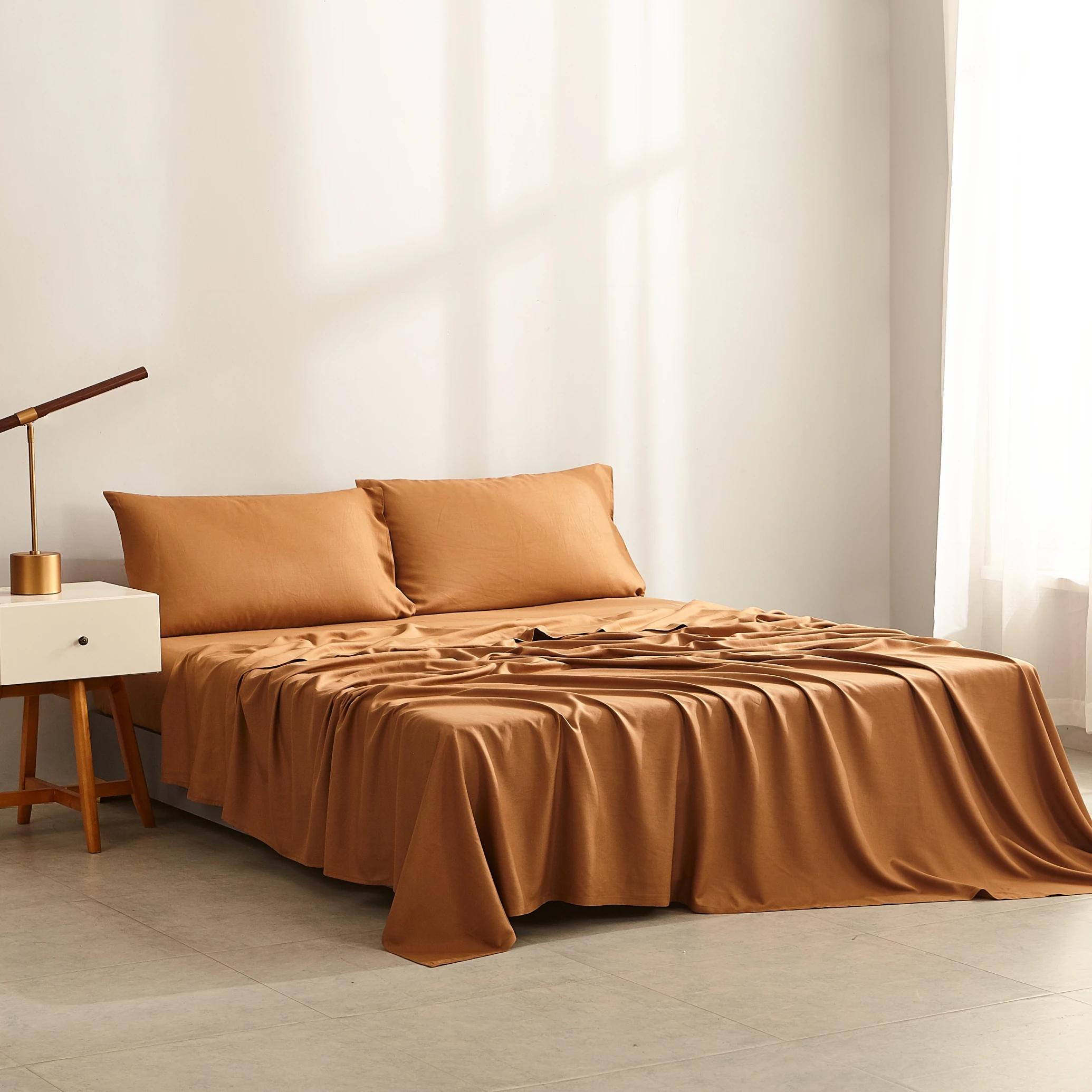 Hotel 100% Bamboo Fabric Printed Bedding Flat Fitted Sheet Bed Set 4Pcs