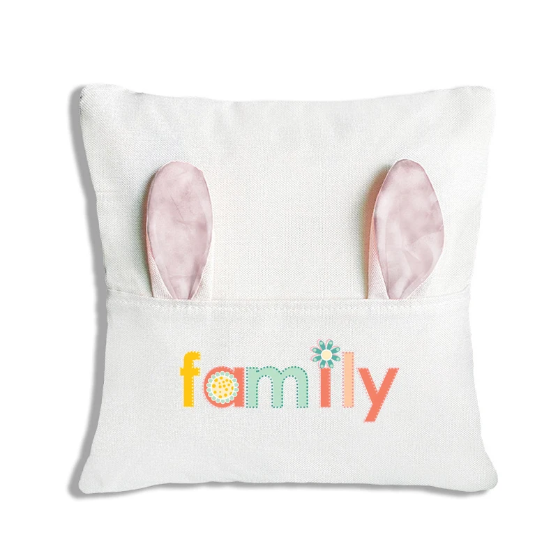 Easter Flax Rabbit Ears Printed Hugging Pillow Cover Linen Cotton Cushion Blank Sublimation Pillowcase